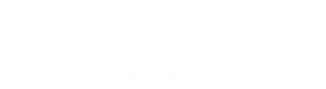The image is a black and white logo for "The Shell Apartments".